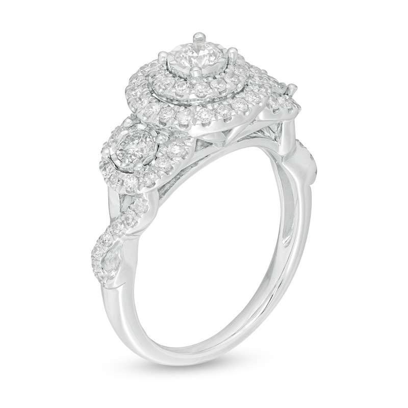 Main Image 3 of Previously Owned - 1 CT. T.W. Diamond Past Present Future® Double Frame Twist Engagement Ring in 10K White Gold