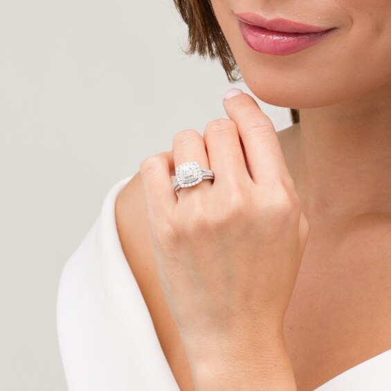 Previously Owned - 1 CT. T.w. Diamond Double Cushion Frame Vintage-Style Engagement Ring in 10K White Gold