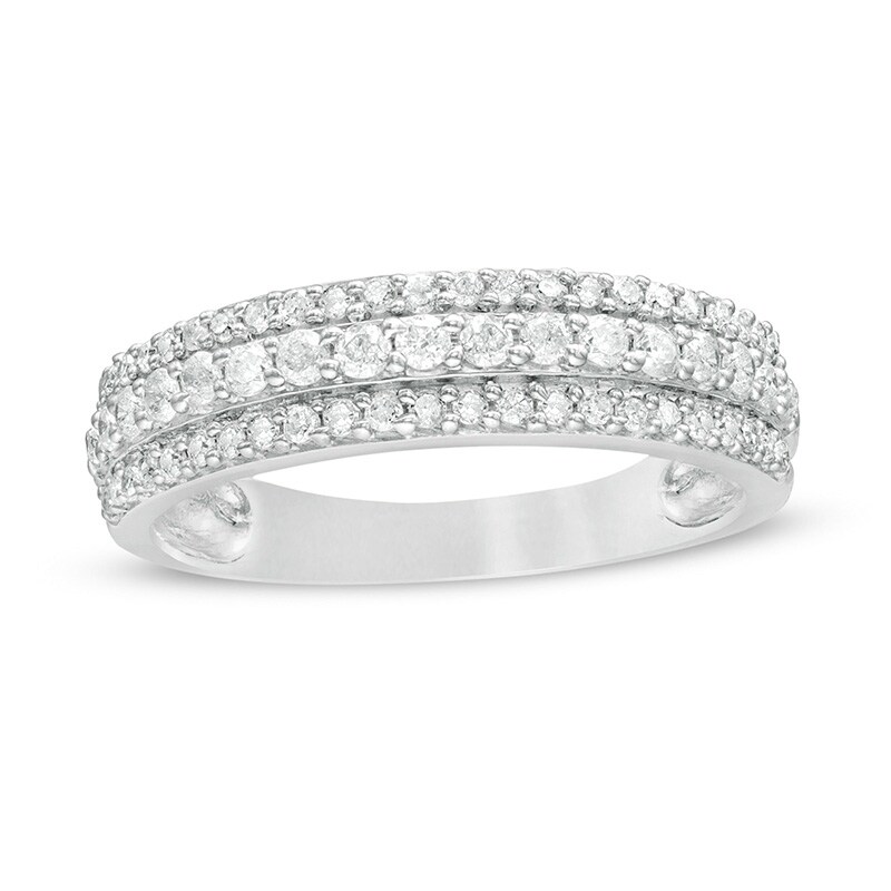 Main Image 1 of Previously Owned 1/2 CT. T.W. Diamond Multi-Row Band in 10K White Gold