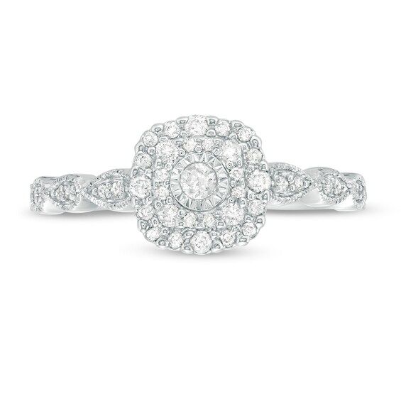 Previously Owned - 1/4 CT. T.w. Diamond Double Cushion Frame Vintage-Style Engagement Ring in 10K White Gold
