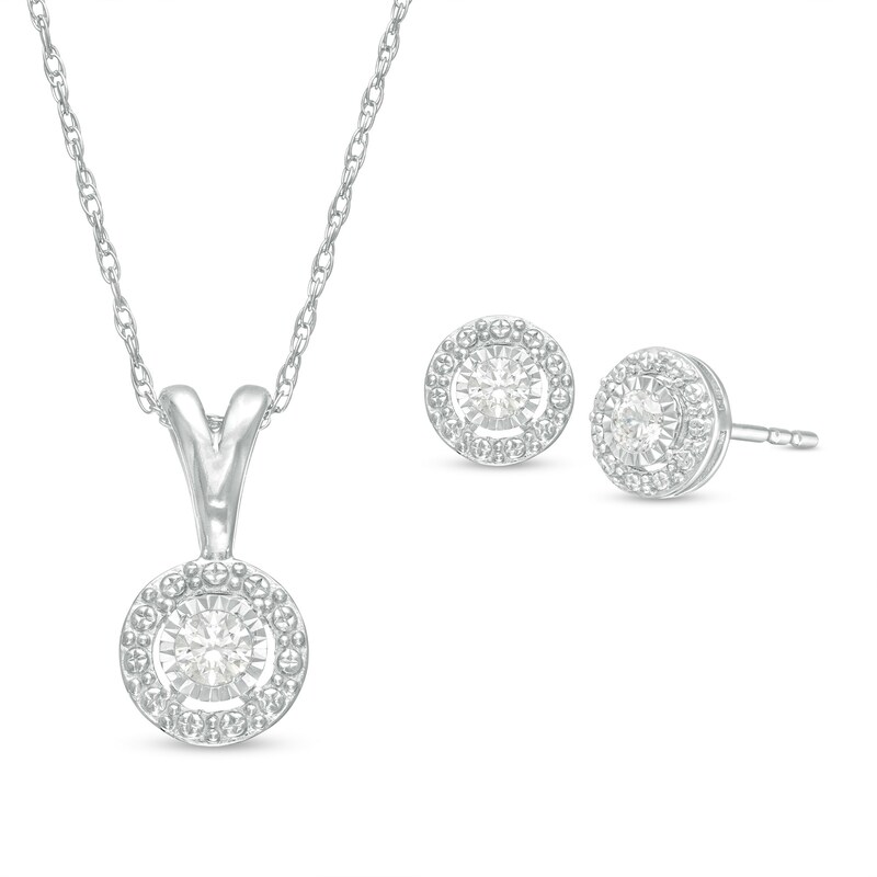 Main Image 1 of Previously Owned - 1/5 CT. T.W. Diamond Frame Pendant and Earrings Set in Sterling Silver