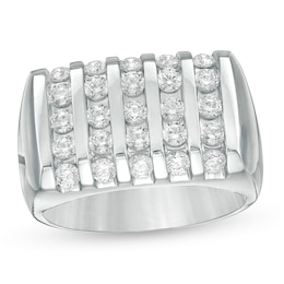Previously Owned - 1-1/2 CT. T.W. Diamond Rectangle Top Linear Five Row Ring in 10K White Gold