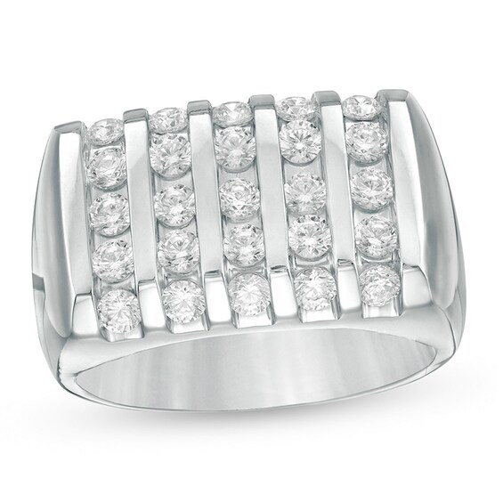 Previously Owned - 1-1/2 CT. T.w. Diamond Rectangle Top Linear Five Row Ring in 10K White Gold