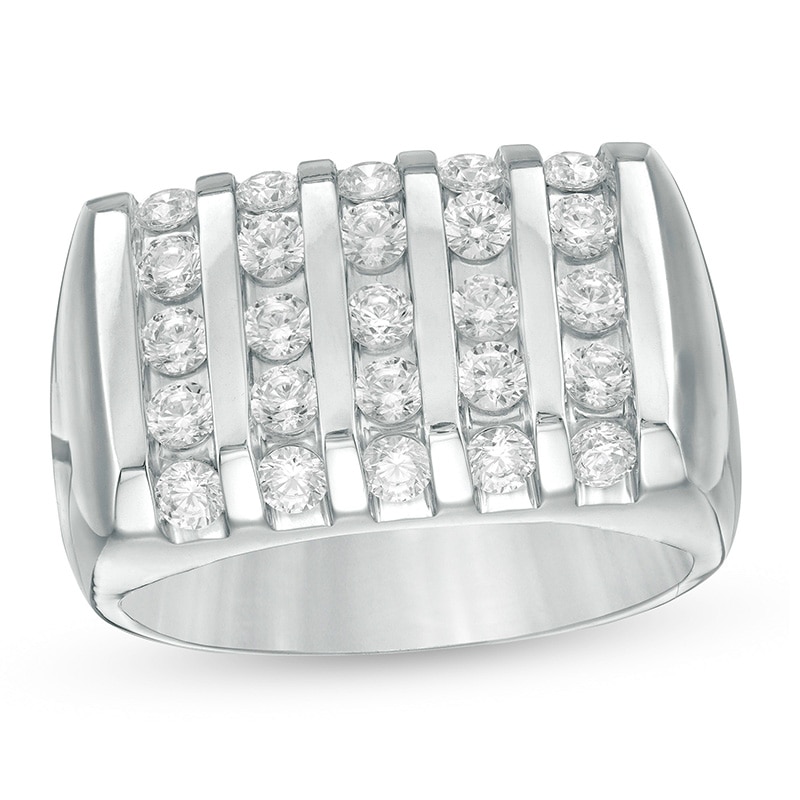 Main Image 1 of Previously Owned - 1-1/2 CT. T.W. Diamond Rectangle Top Linear Five Row Ring in 10K White Gold