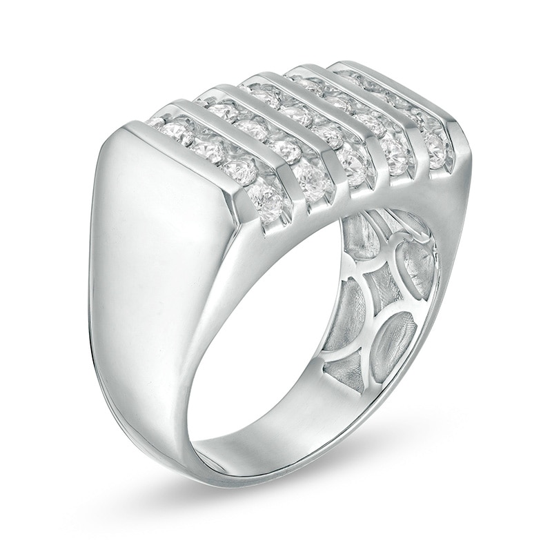 Main Image 3 of Previously Owned - 1-1/2 CT. T.W. Diamond Rectangle Top Linear Five Row Ring in 10K White Gold