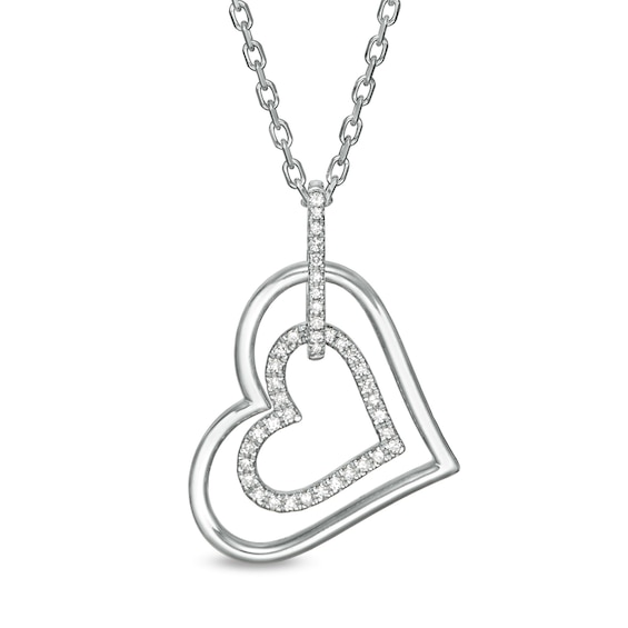 Previously Owned - Vera Wang Love Collection 1/6 CT. T.w. Diamond Interlocking Heart Necklace in Sterling Silver - 19"