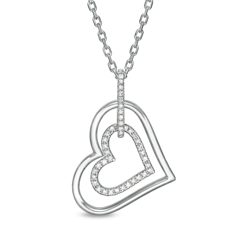 Main Image 1 of Previously Owned - Vera Wang Love Collection 1/6 CT. T.W. Diamond Interlocking Heart Necklace in Sterling Silver - 19"
