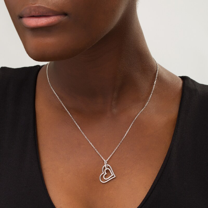 Main Image 2 of Previously Owned - Vera Wang Love Collection 1/6 CT. T.W. Diamond Interlocking Heart Necklace in Sterling Silver - 19"