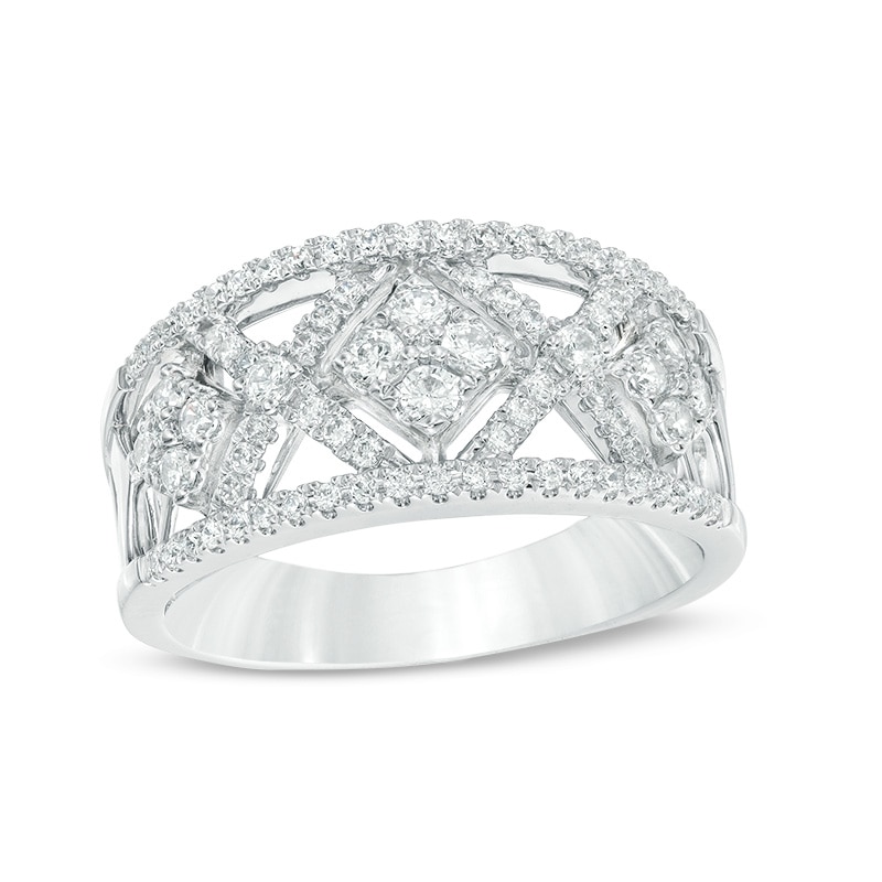Main Image 1 of Previously Owned - 1/2 CT. T.W. Diamond Geometric Ring in 10K White Gold