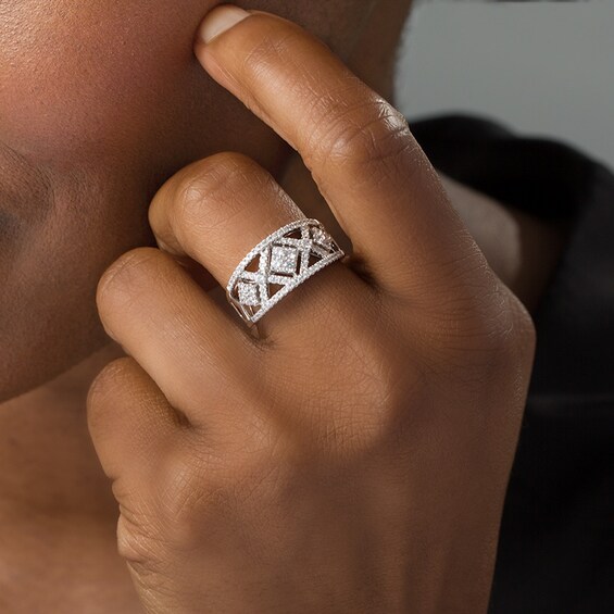 Previously Owned - 1/2 CT. T.w. Diamond Geometric Ring in 10K White Gold