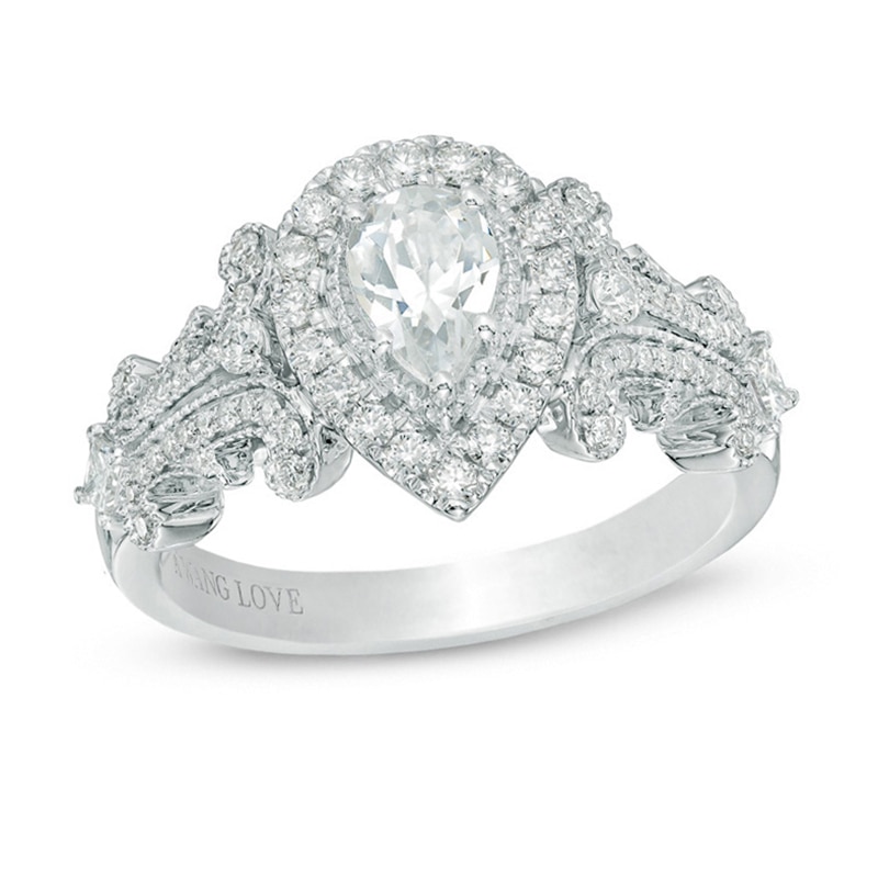 Main Image 1 of Previously Owned - Vera Wang Love Collection 1 CT. T.W. Pear-Shaped Diamond Frame Engagement Ring in 14K White Gold