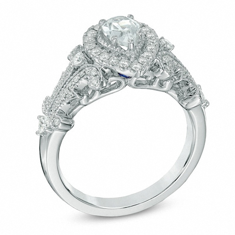 Main Image 2 of Previously Owned - Vera Wang Love Collection 1 CT. T.W. Pear-Shaped Diamond Frame Engagement Ring in 14K White Gold