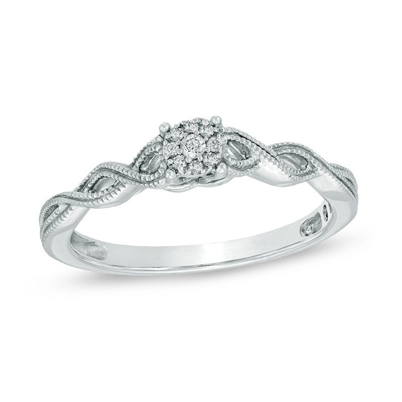 Previously Owned - Cherished Promise Collection™ 1/20 CT. T.W. Diamond Cluster Twist Shank Ring in Sterling Silver