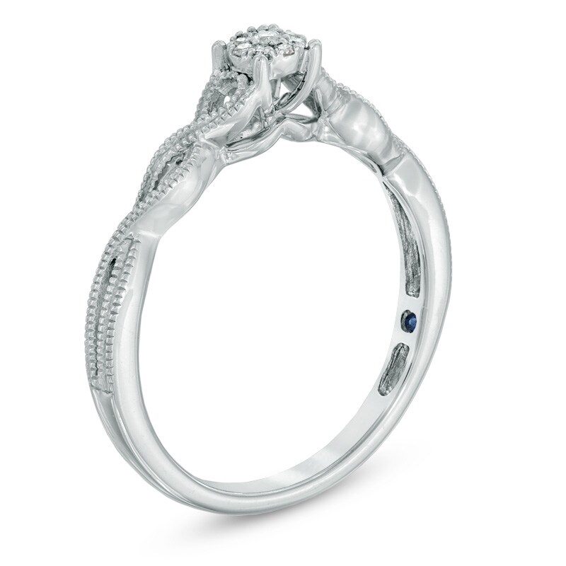 Main Image 2 of Previously Owned - Cherished Promise Collection™ 1/20 CT. T.W. Diamond Cluster Twist Shank Ring in Sterling Silver