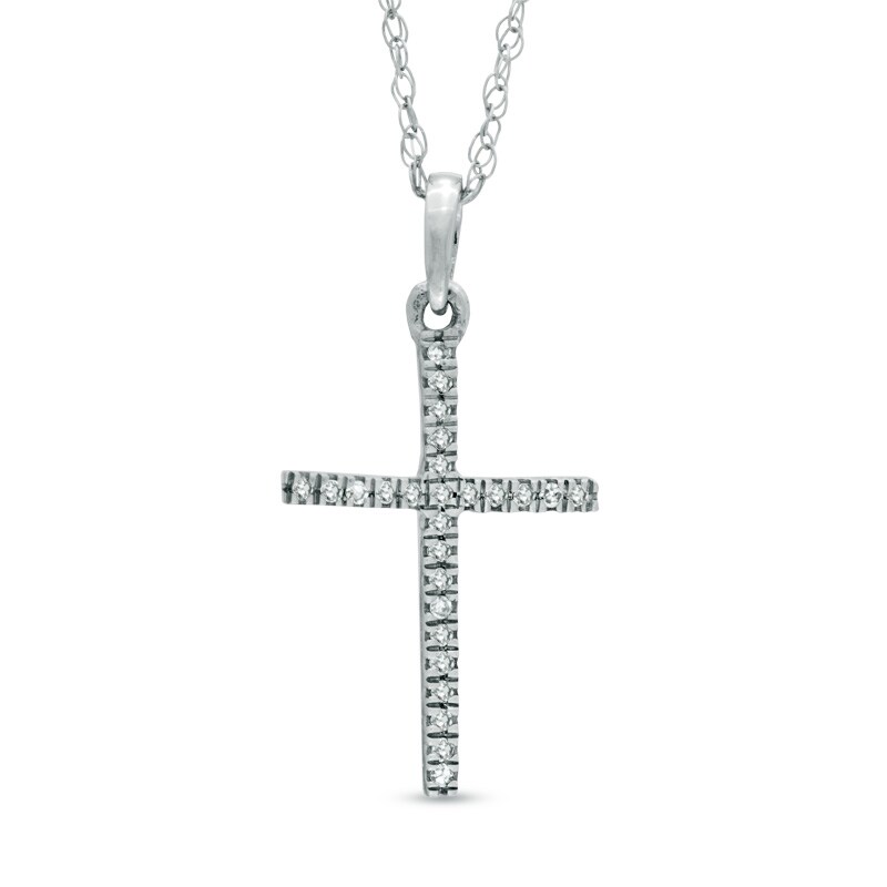 Main Image 1 of Previously Owned - Diamond Accent Cross Pendant in 10K White Gold