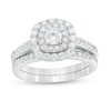 Thumbnail Image 1 of Previously Owned - 1 CT. T.W. Diamond Double Cushion Frame Bridal Set in 14K White Gold