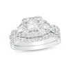 Thumbnail Image 1 of Previously Owned - 1-1/2 CT. T.W. Princess-Cut Diamond Three Stone Frame Twist Bridal Set in 10K White Gold