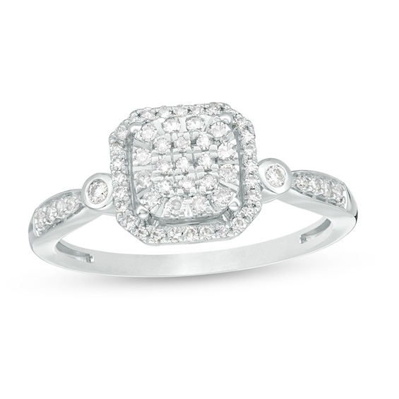 Previously Owned - 1/4 CT. T.w. Composite Diamond Cushion Frame Ring in 10K White Gold