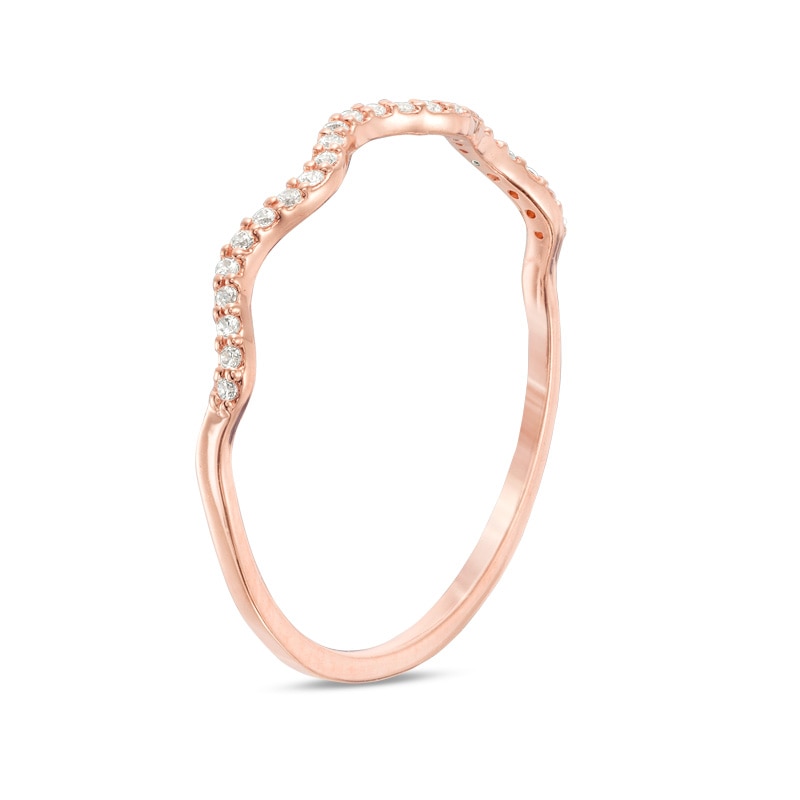 Main Image 2 of Previously Owned - 1/15 CT. T.W. Diamond Wave Band in 10K Rose Gold