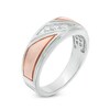 Thumbnail Image 2 of Previously Owned - 1/8 CT. T.W. Diamond Three Stone Slant Wedding Band in 10K Two-Tone Gold