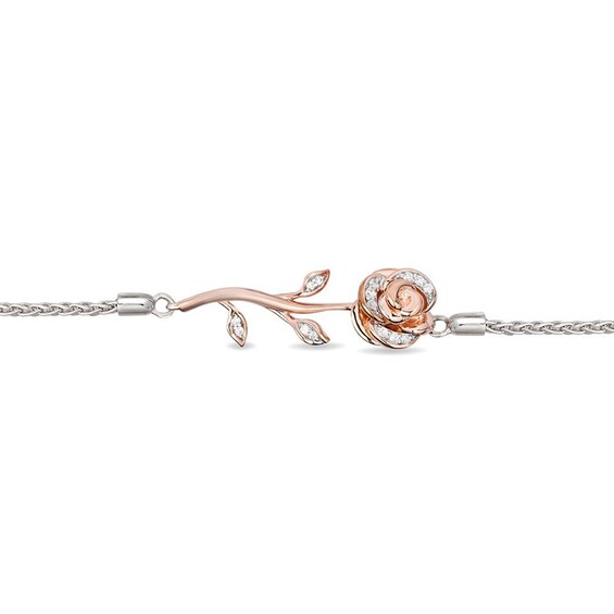 Previously Owned - Enchanted Disney Belle 1/10 CT. T.w. Diamond Bracelet in Sterling Silver and 10K Rose Gold - 8.5"