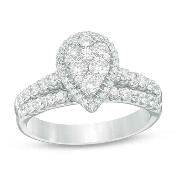 Previously Owned 1 CT. T.w. Composite Diamond Pear-Shaped Frame Soldered Bridal Set in 14K White Gold
