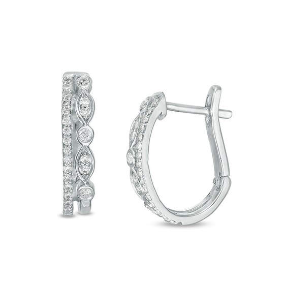 Previously Owned - 1/4 CT. T.w. Diamond Double Hoop Earrings in 10K White Gold