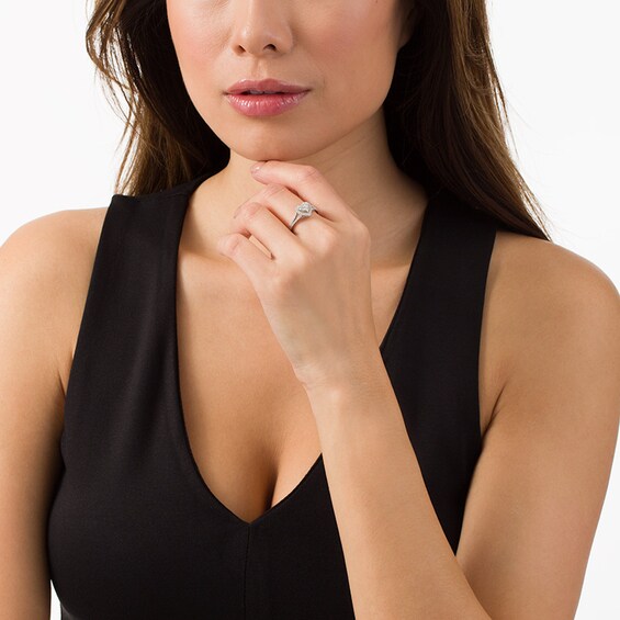 Previously Owned - 1/2 CT. T.w. Princess-Cut and Round Diamond Heart Frame Ring in 10K White Gold