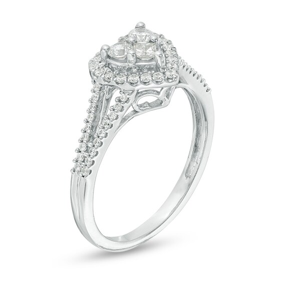 Previously Owned - 1/2 CT. T.w. Princess-Cut and Round Diamond Heart Frame Ring in 10K White Gold