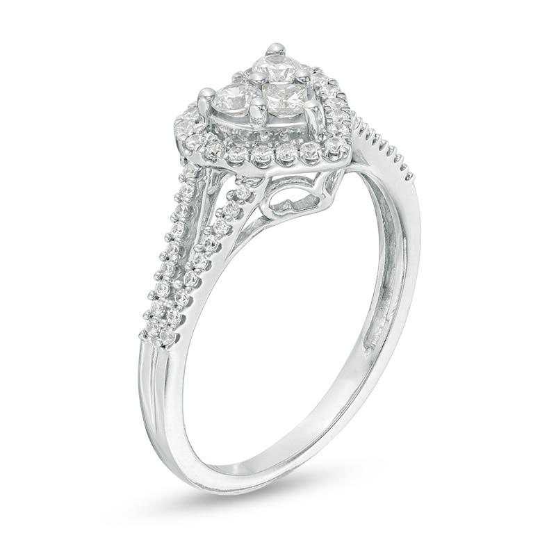 Previously Owned - 1/2 CT. T.W. Princess-Cut and Round Diamond Heart Frame Ring in 10K White Gold