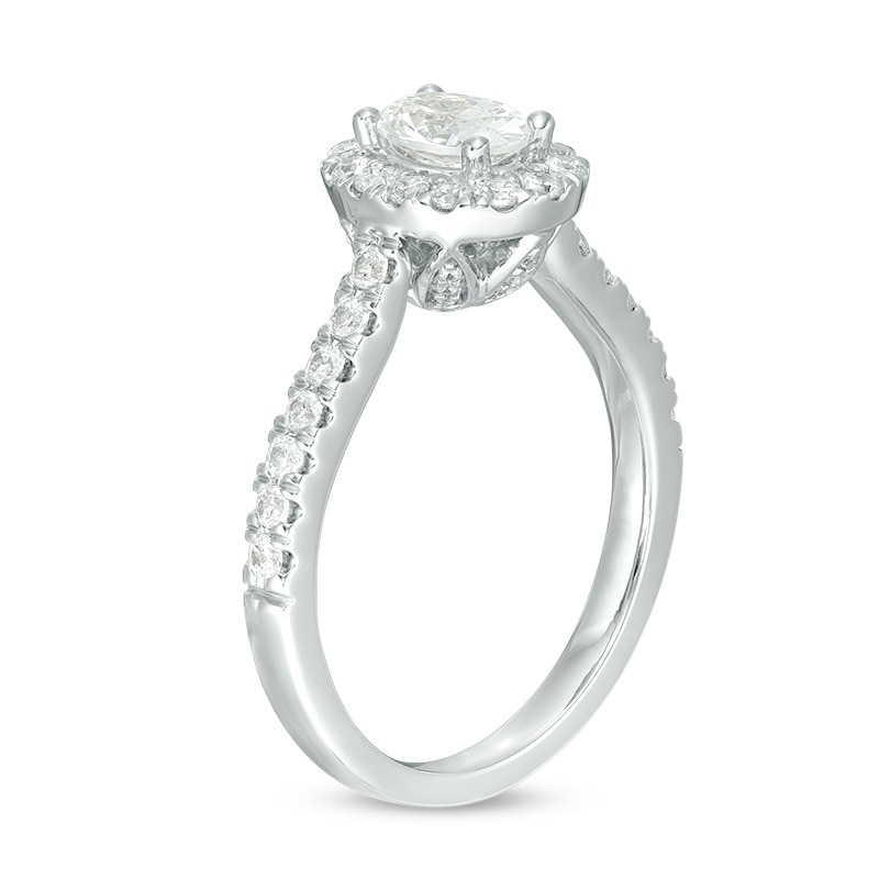 Main Image 3 of Previously Owned - Love's Destiny by Peoples 1 CT. T.W. Oval Diamond Frame Engagement Ring in 14K White Gold