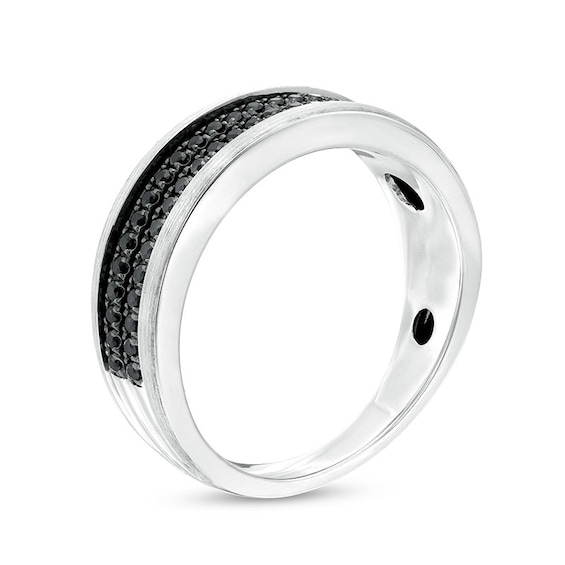Previously Owned - Men's 1/3 CT. T.w. Black Diamond Double Row Wedding Band in 10K White Gold