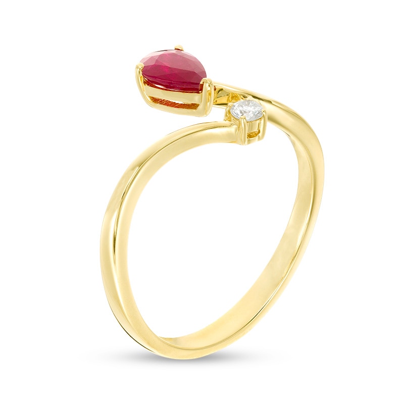 Main Image 2 of Previously Owned - Pear-Shaped Ruby and 1/20 CT. T.W. Diamond Bypass Wrap Ring in 10K Gold