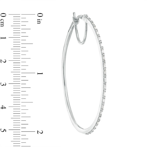 Previously Owned - 1/2 CT. T.w. Baguette and Round Diamond Alternating Hoop Earrings in 10K White Gold