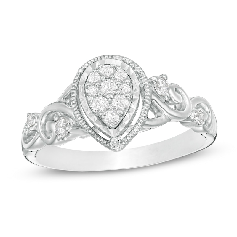 Previously Owned - Cherished Promise Collection™ 1/5 CT. T.W. Diamond Teardrop Frame Promise Ring in Sterling Silver