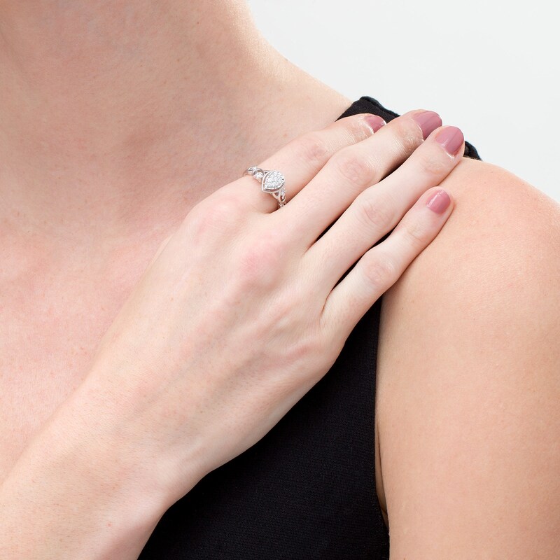 Main Image 2 of Previously Owned - Cherished Promise Collection™ 1/5 CT. T.W. Diamond Teardrop Frame Promise Ring in Sterling Silver