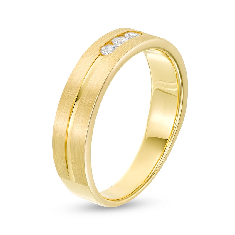 Main Image 3 of Previously Owned - 1/5 CT. T.W. Diamond Three Stone Wedding Band in 10K Gold