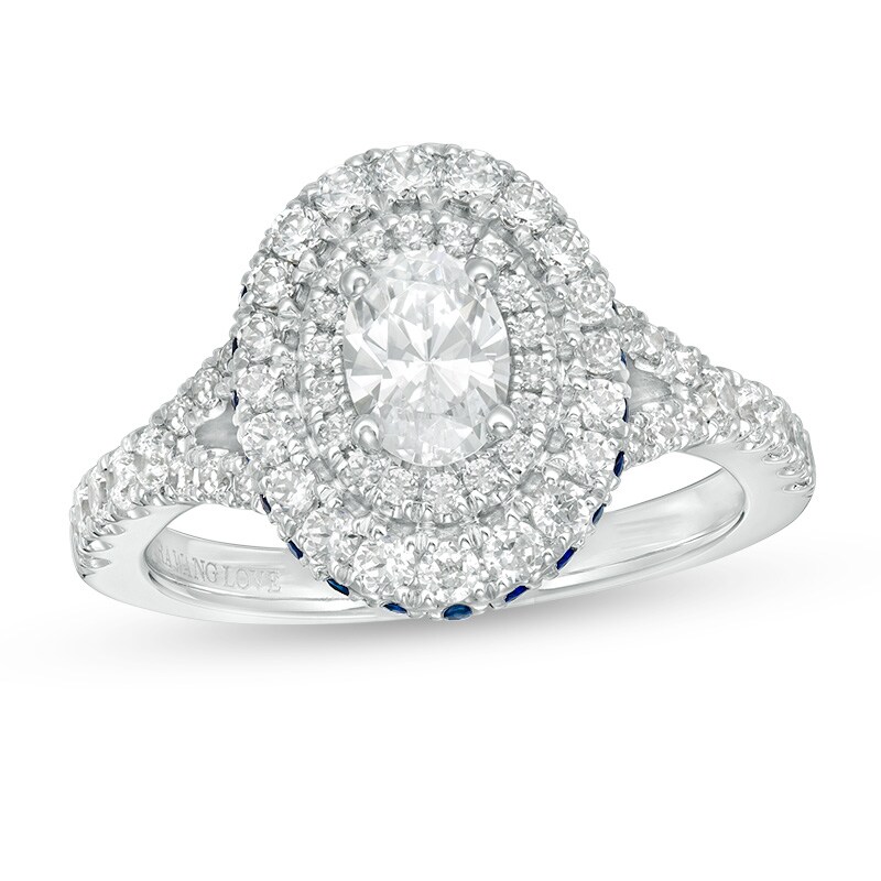 Main Image 1 of Previously Owned - Vera Wang Love Collection 1-1/5 CT. T.W. Oval Diamond Frame Engagement Ring in 14K White Gold