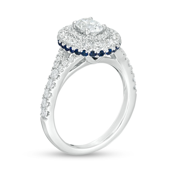 Previously Owned - Vera Wang Love Collection 1-1/5 CT. T.w. Oval Diamond Frame Engagement Ring in 14K White Gold