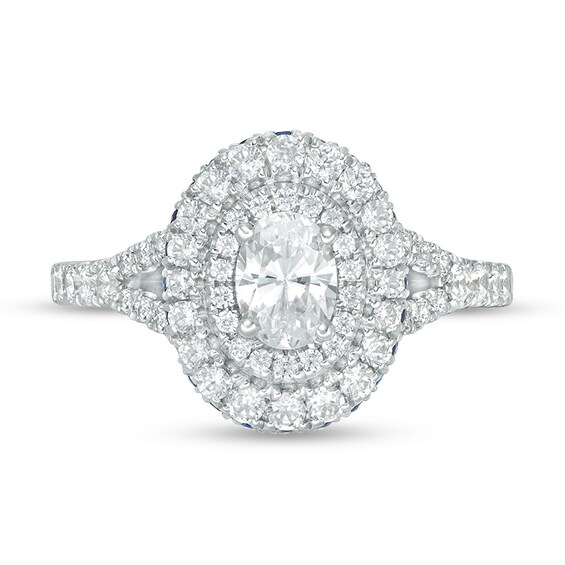 Previously Owned - Vera Wang Love Collection 1-1/5 CT. T.w. Oval Diamond Frame Engagement Ring in 14K White Gold