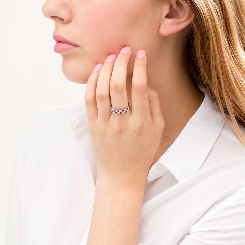 Main Image 2 of Previously Owned - Lab-Created Ruby and White Sapphire Zig-Zag Ring in Sterling Silver