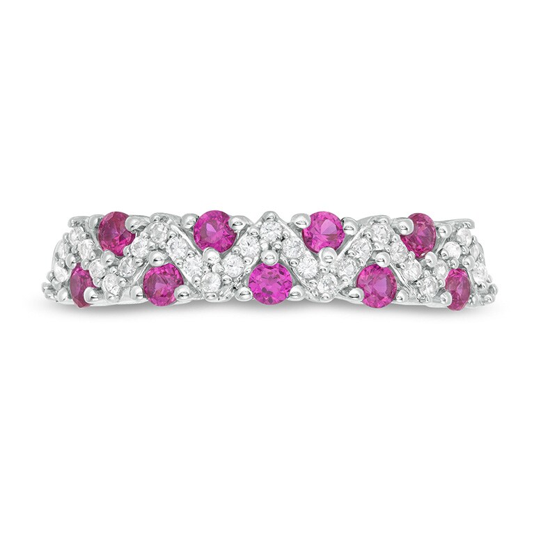 Main Image 4 of Previously Owned - Lab-Created Ruby and White Sapphire Zig-Zag Ring in Sterling Silver