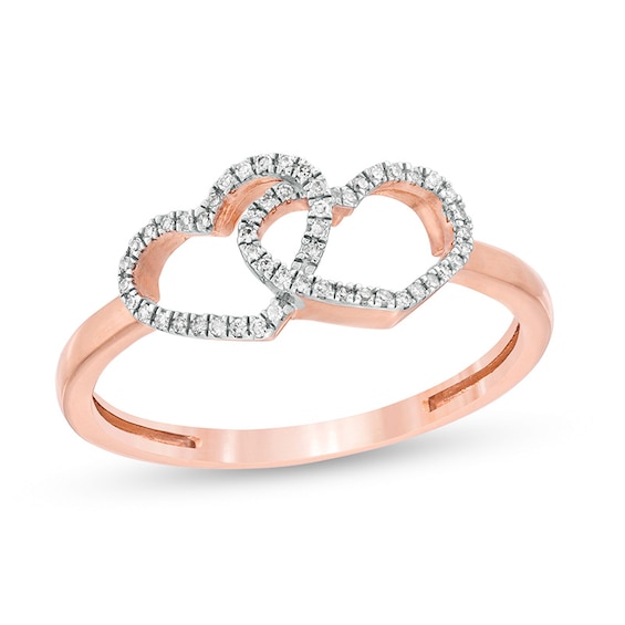 Previously Owned - 1/10 CT. T.w. Diamond Double Heart Ring in 10K Rose Gold