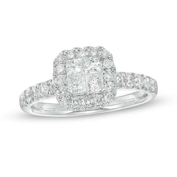Previously Owned - 1 CT. T.w. Quad Princess-Cut Diamond Frame Engagement Ring in 14K White Gold