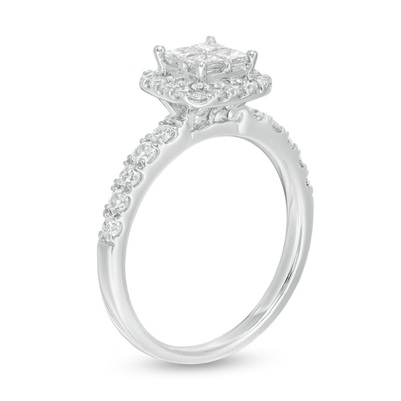 Previously Owned - 1 CT. T.w. Quad Princess-Cut Diamond Frame Engagement Ring in 14K White Gold