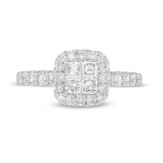 Previously Owned - 1 CT. T.w. Quad Princess-Cut Diamond Frame Engagement Ring in 14K White Gold