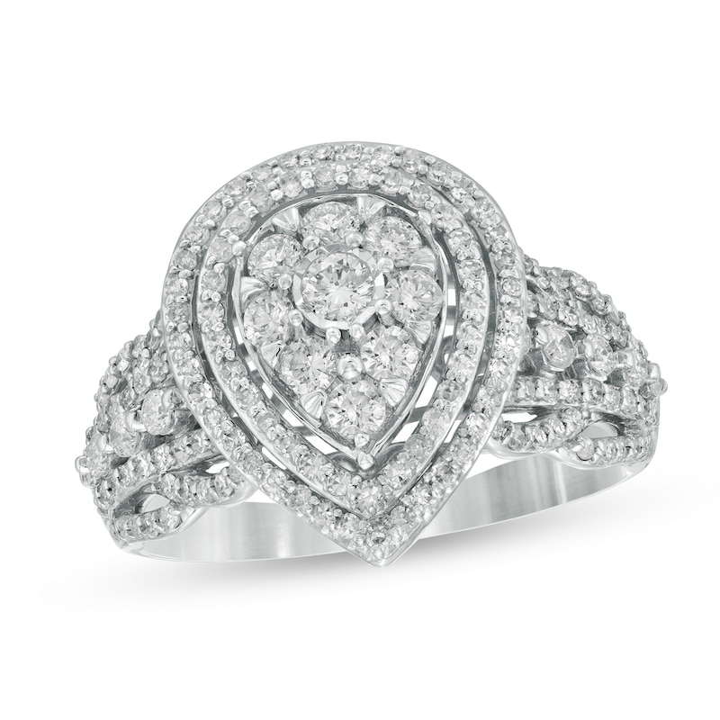 Previously Owned - 1 CT. T.W. Diamond Double Pear-Shaped Frame Multi-Row Engagement Ring in 10K White Gold