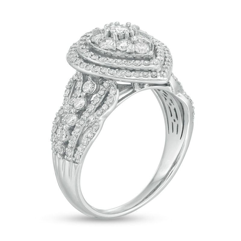 Previously Owned - 1 CT. T.W. Diamond Double Pear-Shaped Frame Multi-Row Engagement Ring in 10K White Gold