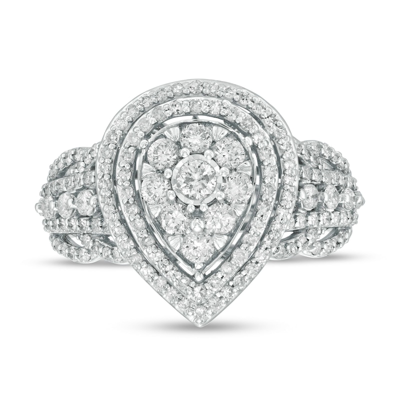 Previously Owned - 1 CT. T.W. Diamond Double Pear-Shaped Frame Multi-Row Engagement Ring in 10K White Gold