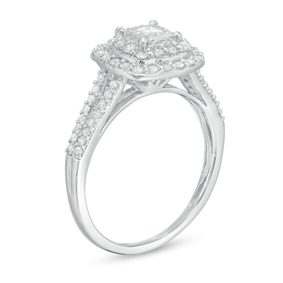 Previously Owned - 1/2 CT. T.w. Princess-Cut Diamond Double Frame Engagement Ring in 10K White Gold